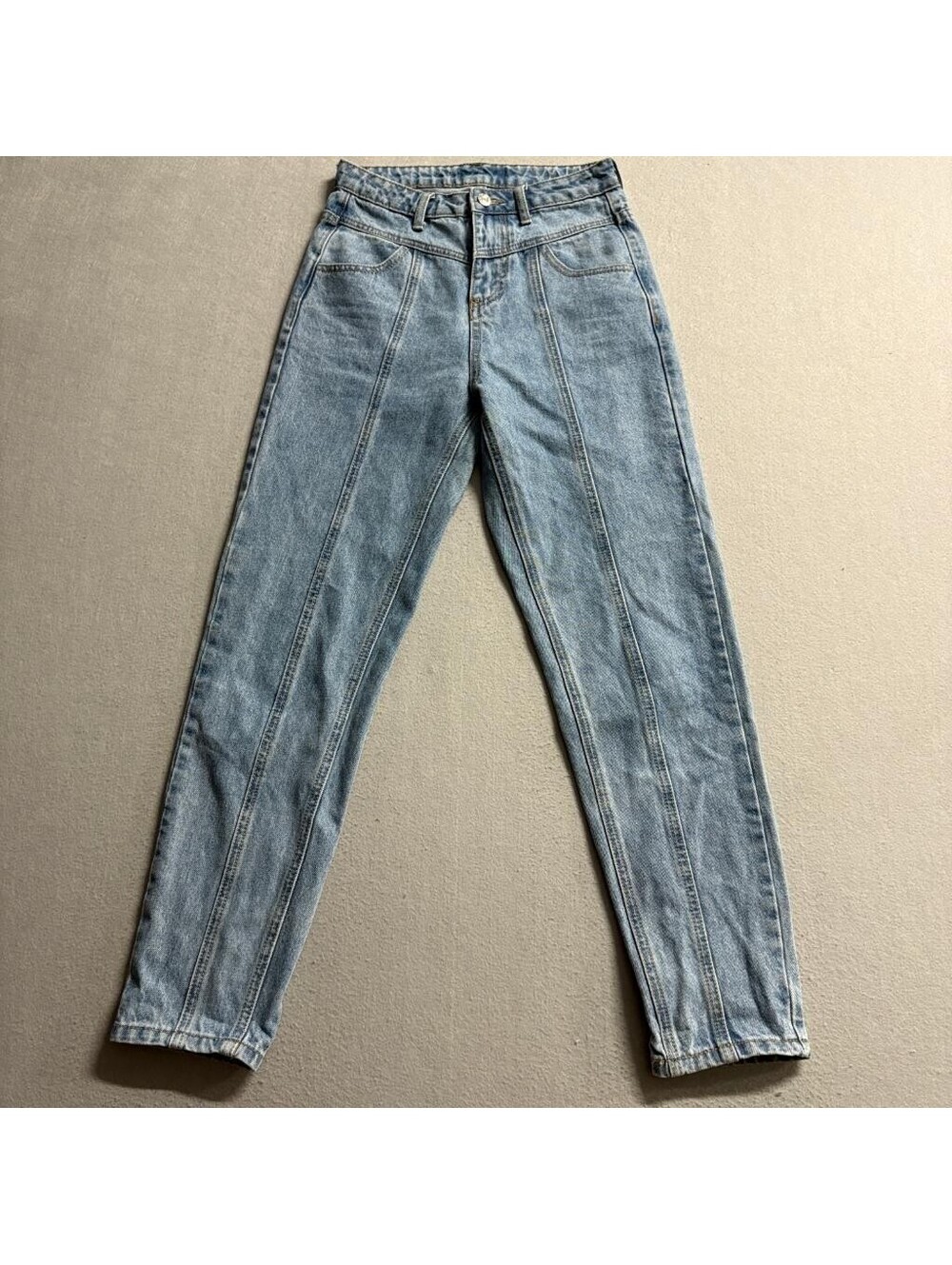 Adika Seam Front High Rise Tapered Mom Jeans Womens XS Light Wash Blue Denim